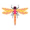Fun hand drawn dragonfly isolated on white background. Beautiful multi colored insect with wings. Doodle style drawing.