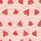 Fun hand drawn summer seamless pattern with water melons, vibrant background, great for summer textiles, banners, wallpapers,