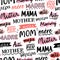Fun handwritten seamless pattern with the word mother in various languages, great for textiles, wrapping, banners, wallpapers -