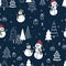 Fun and happy christmas seamless pattern with jumping deers and christmas decoration, hand drawn and creative, great for wrapping