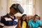 Fun For Happy Family Playing Virtual Reality Goggles VR Glasses