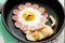 Fun idea for kids breakfast - fried egg with sausage and toast shaped lion