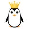 Fun illustration of isolated cartoon penguin with crown