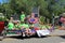 Fun image, with adults and children riding a float in July 4th Parade, Saratoga, New York,2016