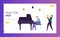 Fun Jazz Performance Concept Landing Page. Musician Male Character with Musical Instrument Piano Trumpet Play Music. Colorful Band