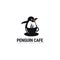 Fun logo penguin cafe, with cup and penguin vector