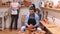 Fun male Potter working on pottery wheel in the Studio