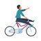 Fun man on bike. Young adult happy cycle riding. Vector character riding on bicycle