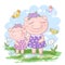 Fun Pig Family Mother and Son. Funny cartoon pigs and piglet friends or family