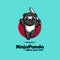 Fun playful jumping Ninja panda mascot cartoon logo icon vector
