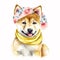 Fun and Playful Shiba Inu Puppy in Watercolor with Glasses and Pink Headband Bandana AI Generated