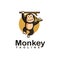 Fun playful swing monkey holding banana logo vector icon mascot cartoon