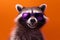 fun raccoon party orange background glasses animal music young pet portrait. Generative AI.