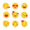Fun Round Yellow Emojis Emoticons Smiley Face Collection love edition