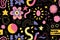 Fun shapes children seamless pattern. Flower geometric neon bright color funky groovy 90s cartoon isolated print pattern