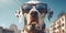 Fun in the Sun Smiling Dalmatian Dog Wearing Sunglasses Enjoys the Vacations. Generative AI