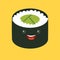 Fun sushi vector cartoon character. Cute sushi roll. Japanese food.