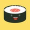 Fun sushi vector cartoon character. Cute sushi roll. Japanese food