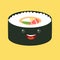 Fun sushi vector cartoon character. Cute sushi roll. Japanese food.