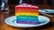 A fun and vibrant rainbow cake with layers of brightly colored sponge