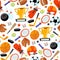 Fun wonky sporting icons seamless pattern background