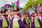 Funchal, Madeira - April 20, 2015: Young girls dancing in the Madeira Flower Festival, Funchal, Portugal