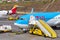 Funchal, Madeira - August 4, 2018: Equipment and airport workers on the airfield.