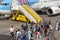 Funchal, Madeira - August 4, 2018: Tourists land on a plane at the airfields in Madeira