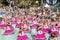 Funchal, Madeira - May 8, 2022: The famous Flower Festival Festa da flor in Madeira. Children dancing in the flower parade in