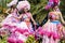 Funchal, Madeira - May 8, 2022: The famous Flower Festival Festa da flor in Madeira. Women dancing in the flower parade in