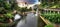 Funchal - Madeira, Monte Tropical Gardens with view of palace on lake at sunset, Portugal