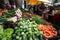 FUNCHAL, MADEIRA, PORTUGAL - JUNE 29, 2015: Bustling fruit and v