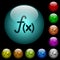Function icons in color illuminated glass buttons