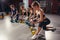 Functional fitness workout in gym with kettlebell