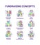 Fundraising concept icons set