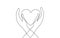 Fundraising giving heart symbol money hand. Continuous one line draw sketch art. Charity volunteer giving donate social