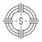 Funds hunting thin line icon, finance and banking, money target sign, vector graphics, a linear pattern on a white