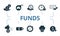 Funds icon set. Contains editable icons theme such as inflation, redemption, valuation and more.