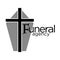 Funeral agency logo with grey coffin casket and cross