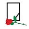 Funeral frame with a black ribbon and a rose in front of it. Concept: grief, grief, loss, sorrow, funeral, prayer. Vector