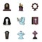 Funeral home icons set, flat style