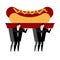Funeral hot dog. Fast food is carried in coffin. burial of junk