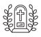 Funeral icon vector in thin line style. The coffin with the cross.The symbol of the funeral home