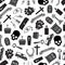 Funeral icons grayscale seamless pattern