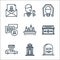 Funeral line icons. linear set. quality vector line set such as grave, mausoleum, hearse, coffin, candles, talk, funeral, man