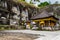 Funeral monuments of king Anak Wungsu and his favourite queens carved in Gunung Kawi, with decorated autel, Bali, Indonesia