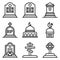 Funeral related vector icon set, line style
