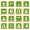 Funeral ritual service icons set green square vector