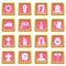 Funeral ritual service icons set pink square vector