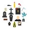 Funeral set flat icons